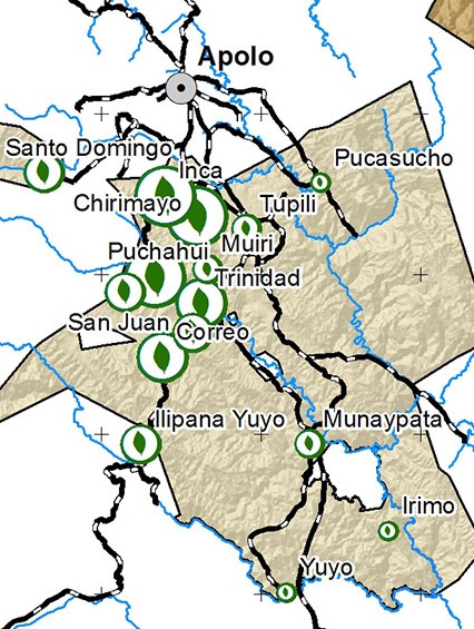 Mapa Producción de Coca Pueblo LECO de Apolo